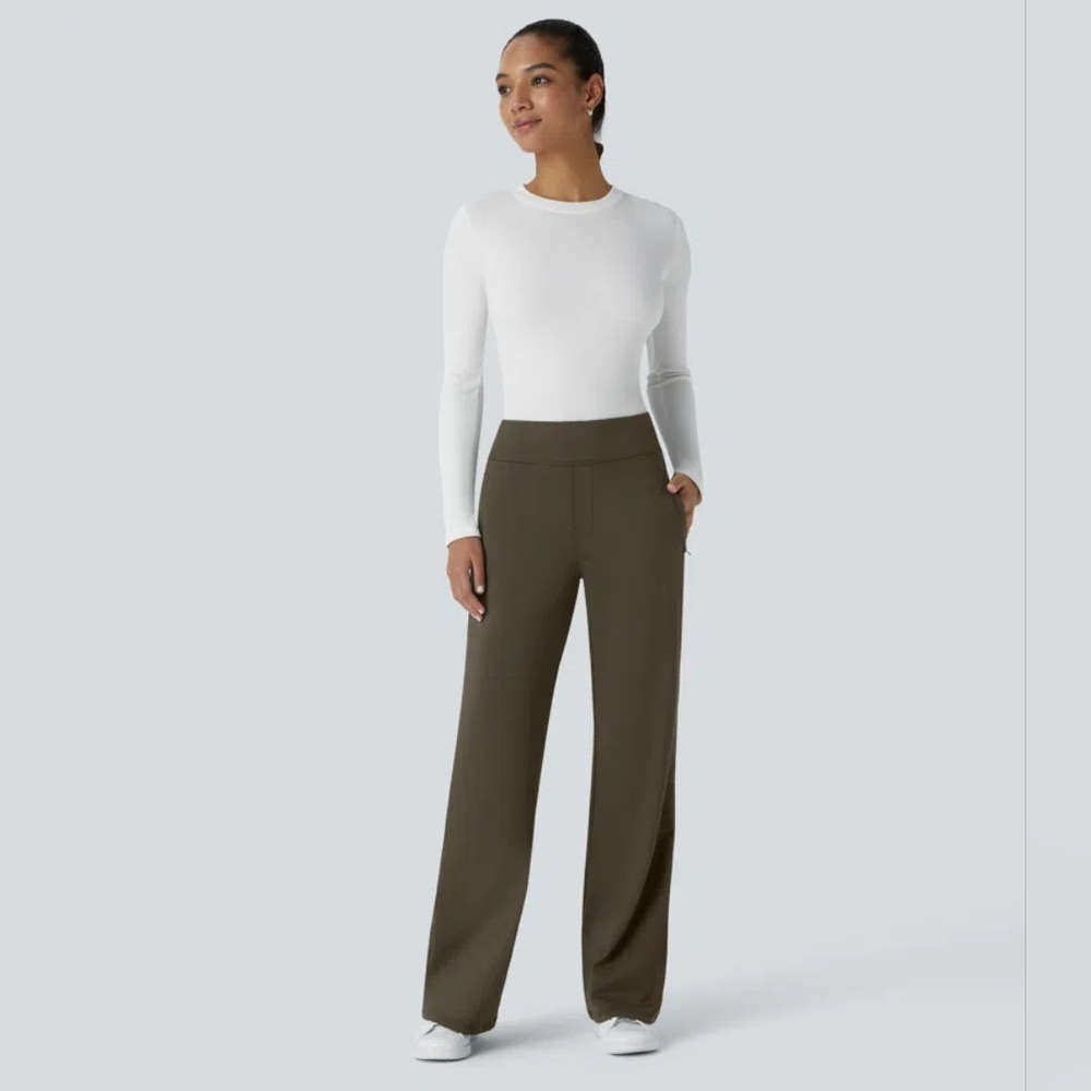 Haralar Slacks. Green High-Waisted Pants, Large Ladies.